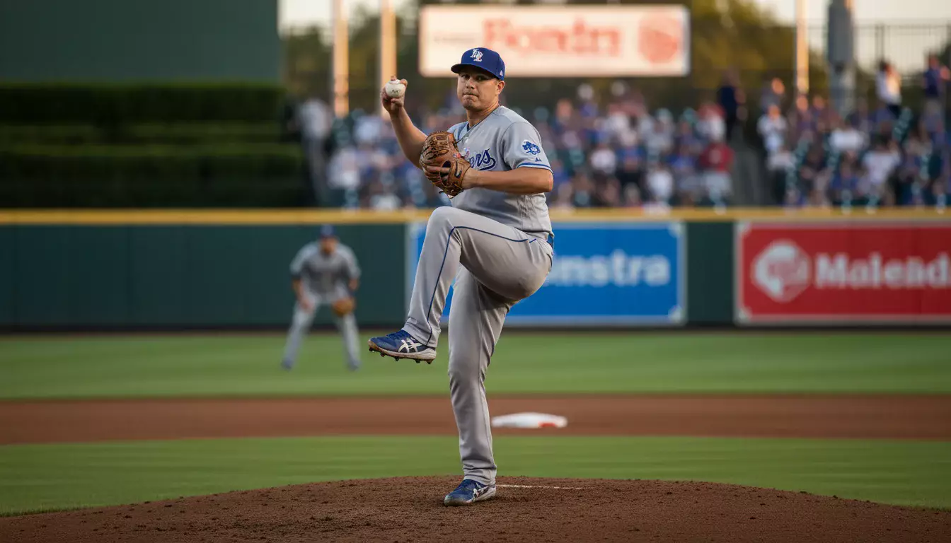 Lanceur de baseball en position de lancer sur le monticule d'un terrain professionnel