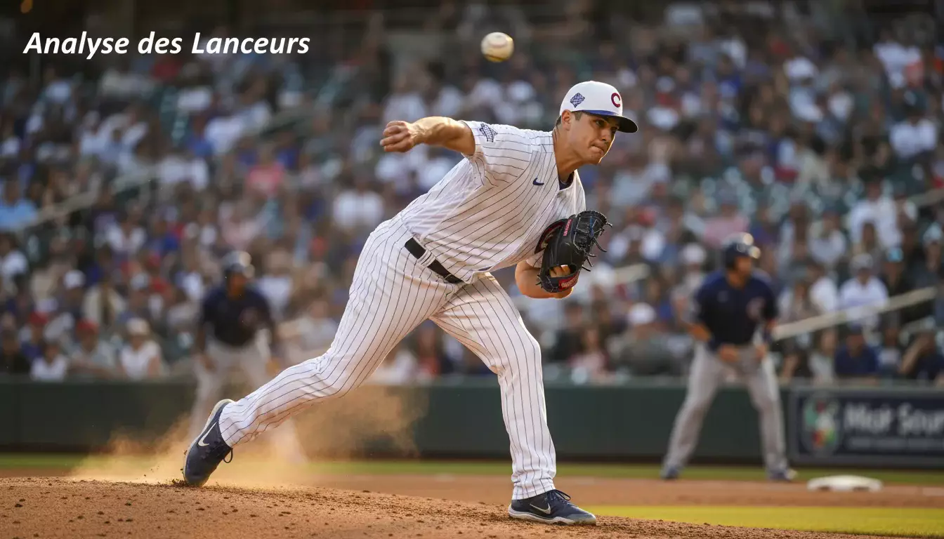 Lanceur de baseball MLB en plein lancer sur le monticule sous les projecteurs du stade