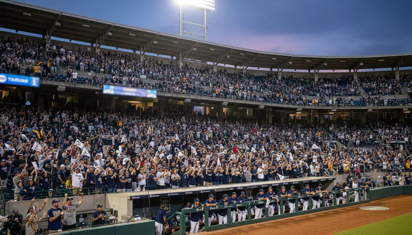 Stade de baseball à domicile avec foule de supporters enthousiastes
