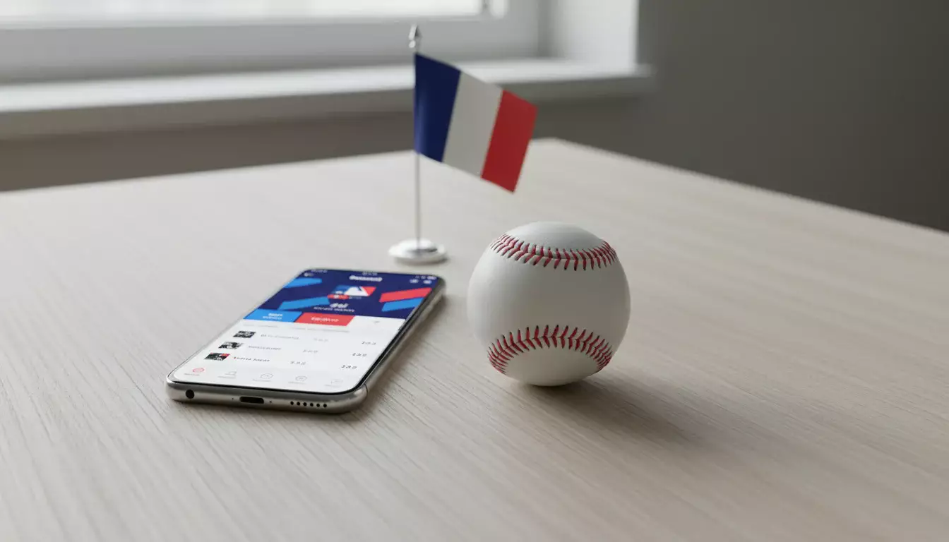 Smartphone avec application de paris sportifs et balle de baseball