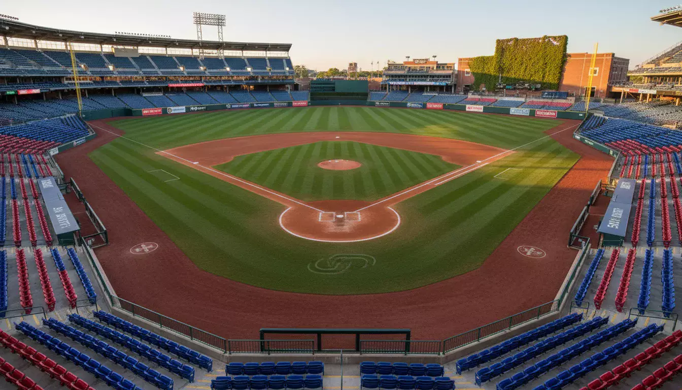 Vue panoramique d'un stade de baseball MLB montrant les dimensions du terrain