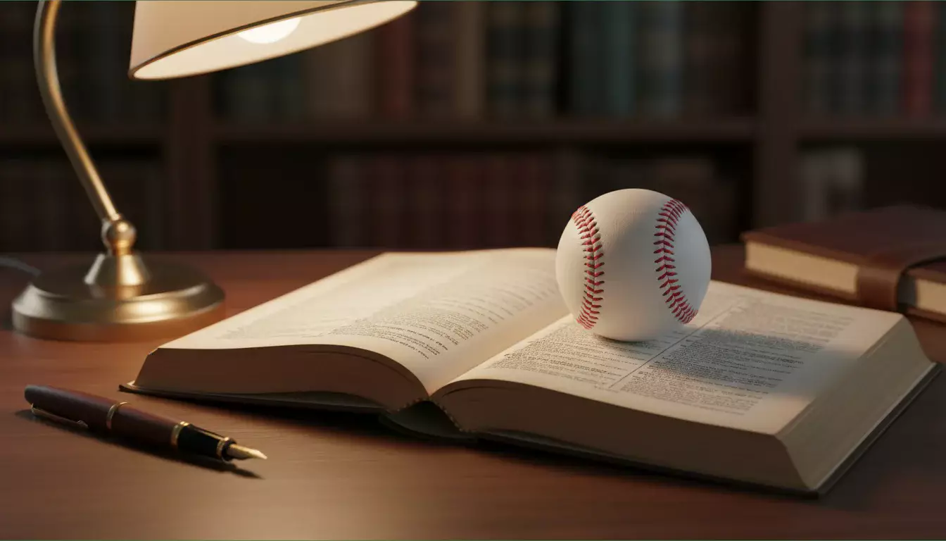 Dictionnaire ouvert avec balle de baseball symbolisant le glossaire des termes