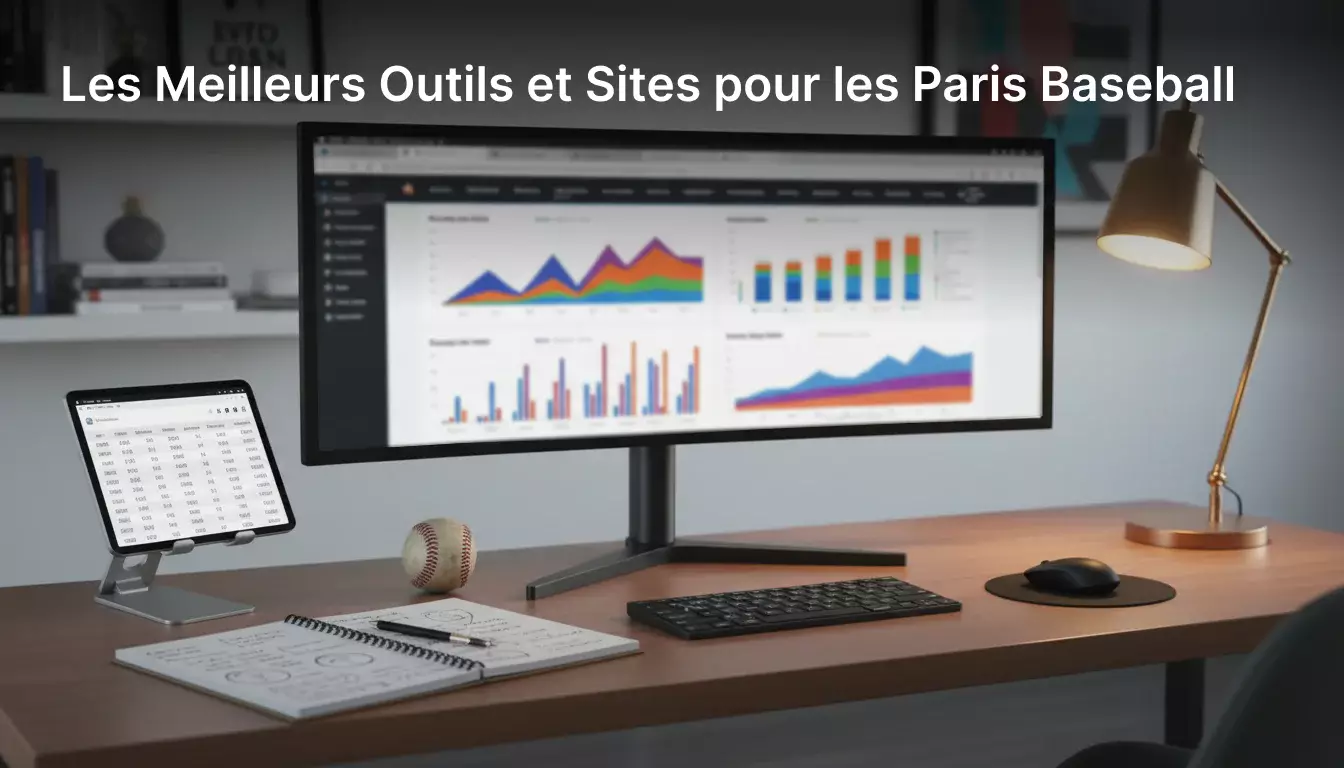 Espace de travail d'analyste baseball avec ordinateur et données statistiques