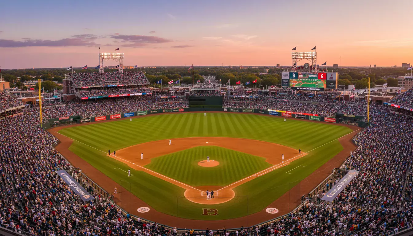 Paris over under baseball avec vue du stade MLB et scoreboard
