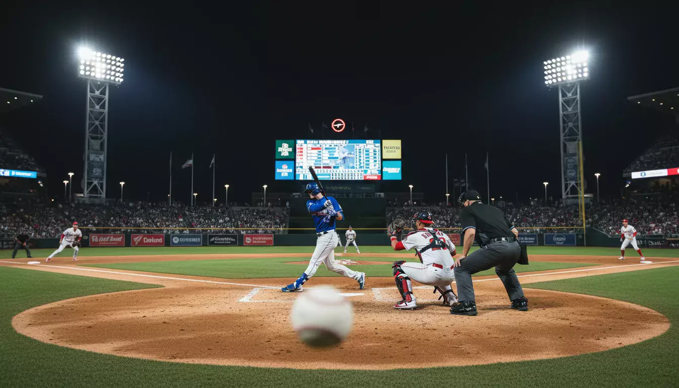 Match de baseball en cours avec scoreboard en direct