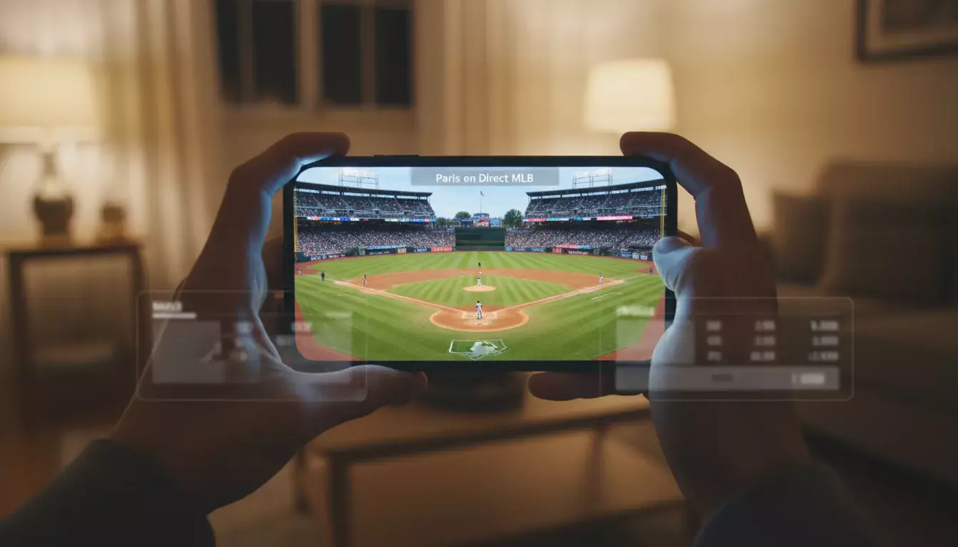 Écran de smartphone affichant un match de baseball MLB en direct avec des cotes de paris en surimpression