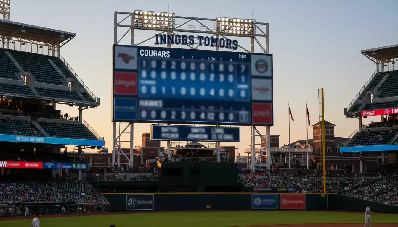 Tableau d'affichage de score dans un stade de baseball montrant les points par manche
