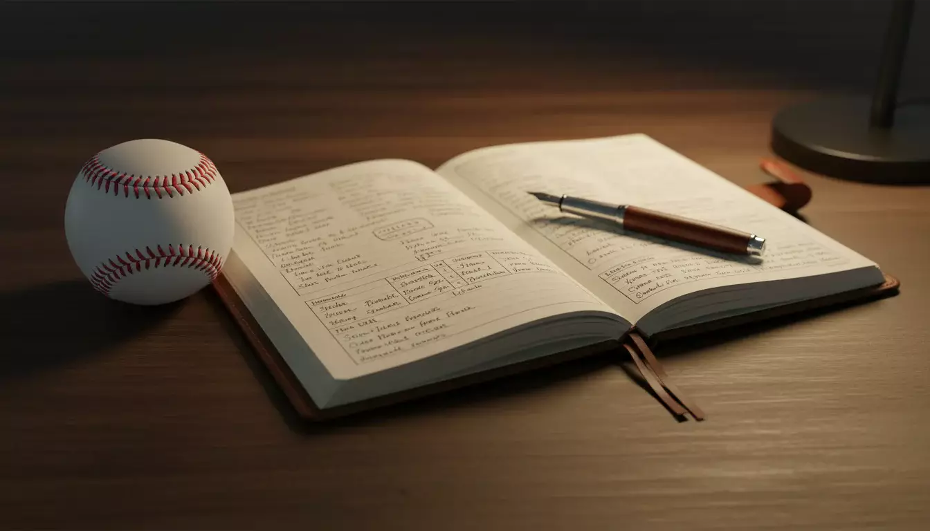 Analyse de paris baseball avec carnet de notes et balle de baseball